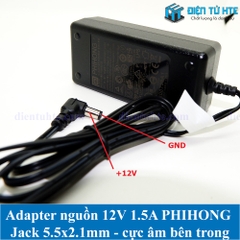 Adapter nguồn 12V 1.5A PHIHONG Jack 5.5x2.1mm cực âm bên trong (không kèm dây nguồn C13)