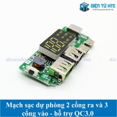 Mạch Pin dự phòng ra 2 cổng 5V 2.4A/QC - Vào 3 cổng