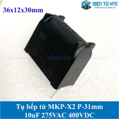 Tụ bếp từ  MKP-X2 10uF 275VAC 400DC pitch 31mm Đen size 36x12x30mm