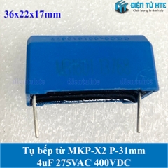 Tụ bếp từ MKP-X2 4uF 275VAC 400DC pitch 31mm Xanh dương size 36x22x17mm