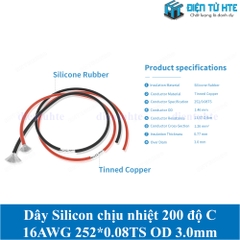 Dây điện Vỏ Silicon chịu nhiệt 200 độ C 16AWG 252*0.08TS OD 3.0mm - Màu đen