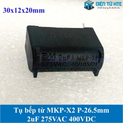 Tụ bếp từ MKP-X2 2uF 275VAC 400DC pitch 26.5mm Đen size 30x12x20mm