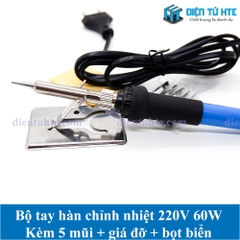 Bộ tay hàn chỉnh nhiệt 220V 60W kèm 5 mũi hàn + giá đỡ + bọt biển