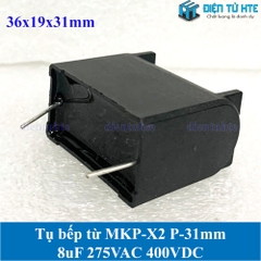 Tụ bếp từ MKP-X2 8uF 275VAC 400DC pitch 31mm Đen size 36x19x31mm