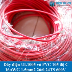Dây điện UL1015 vỏ PVC 600V 105°C 16AWG 1.5mm2 26/0.24TS mạ thiếc