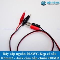 Dây cấp nguồn 20AWG 0.52mm2 đầu kẹp cá sấu 35mm - Jack cắm bắp chuối 910MR Đỏ+Đen