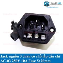 Jack nguồn 3 chân AC-03 250V 10A có khay cầu chì 5x20mm