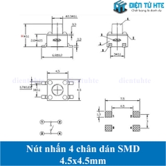 Nút nhấn 4 chân dán SMD tiếp điểm đồng 4.5x4.5x3.8 mm