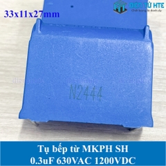 Tụ bếp từ BM MKPH 0.3uF 630VAC 1200DC pitch 31mm Xanh dương size 33x11x27mm