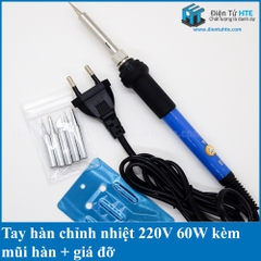 Bộ tay hàn chỉnh nhiệt 60W 220V kèm 5 mũi và giá đỡ