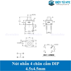 Nút nhấn 4 chân cắm DIP tiếp điểm đồng 4.5x4.5x4.3 mm