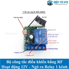 Bộ công tắc điều khiển RF 12V 1 kênh ngõ ra Relay kèm Remote 2 nút