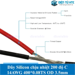 Dây điện Vỏ Silicon chịu nhiệt 200 độ C 14AWG 400*0.08TS OD 3.5mm - Màu đỏ