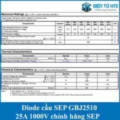 Diode chỉnh lưu cầu GBJ2510 25A 1000V chính hãng SEP