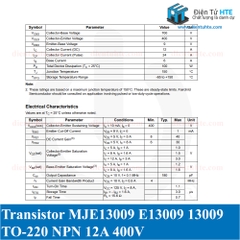 Transistor công suất NPN FJP13009H2 JE13009 E13009 13009 400V 12A TO-220 Mới