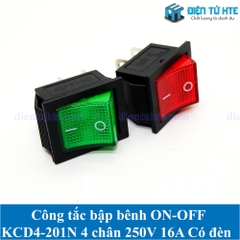 Công tắc bập bênh ON-OFF KCD4 KCD4-201N 4 chân 250V 16A Có đèn - Màu đỏ