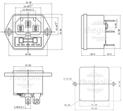 Jack nguồn 3 chân AC-03 250V 10A có khay cầu chì 5x20mm