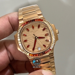 NEW 2023 / 3K FACTORY BEST 1:1 / PATEK PHILIPPE NAUTILUS 7118 LADY 35,2MM ROSE GOLD DIAMOND BEZEL CAL.324SC