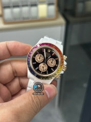 NEW 2023 / N FACTORY BEST 1:1 / ROLEX DAYTONA BY BLAKEN FULL CERAMIC WHITE  🌈 RAINBOW DIAMOND BEZEL CAL.4130