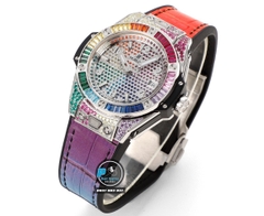 NEW 2022 / MS FACTORY BEST 1:1 / HUBLOT ONE CLICK STEEL DIAMOND RAINBOW KING GOLD 39MM HUB.1270