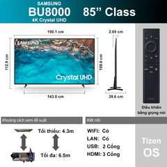 Tivi Samsung 4K Crystal UHD 85 inch UA85BU8000