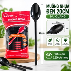 Muỗng nhựa đen 20cm Đại Quang (100 Cái/Bịch)