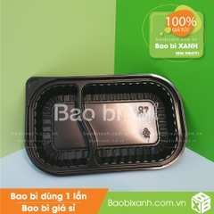 Khay - hộp nhựa đựng cơm 2 ngăn HT17 dùng 1 lần (Kèm nắp nhựa)