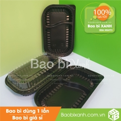 Khay - hộp nhựa đựng cơm 2 ngăn HT17 dùng 1 lần (Kèm nắp nhựa)