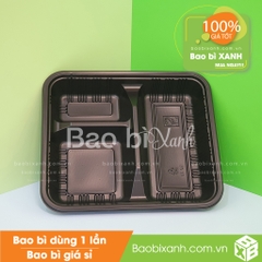 Hộp nhựa đựng cơm 3 ngăn HT88 đế đen (Kèm nắp nhựa)