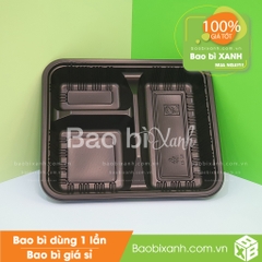 Hộp nhựa đựng cơm 3 ngăn HT88 đế đen (Kèm nắp nhựa)