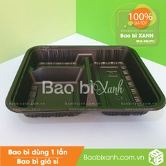 Hộp nhựa đựng cơm 3 ngăn HT88 đế đen (Kèm nắp nhựa)