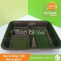 Hộp nhựa đựng cơm 3 ngăn HT88 đế đen (Kèm nắp nhựa)