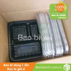 Hộp nhựa đựng cơm 3 ngăn HT88 đế đen (Kèm nắp nhựa)