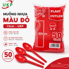 Muỗng nhựa đỏ 15cm UKP (50 Cái/Bịch)