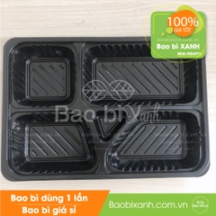Khay hộp nhựa 5 ngăn HC5 Đen (Kèm nắp nhựa)