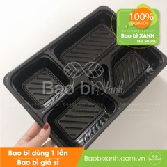 Khay hộp nhựa 5 ngăn HC5 Đen (Kèm nắp nhựa)