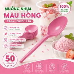 Muỗng nhựa màu hồng 15cm (50 Cái/Bịch)