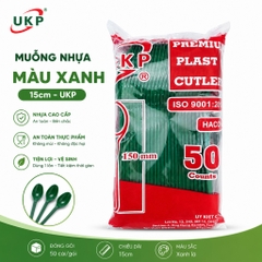 Muỗng nhựa xanh 15cm UKP (50 Cái/Bịch)