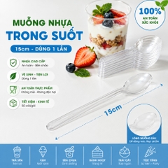 Muỗng nhựa trong suốt 15cm (50 Cái/Bịch)