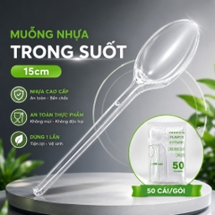 Muỗng nhựa trong suốt 15cm (50 Cái/Bịch)