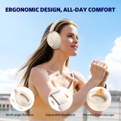 Tai Nghe Chụp Tai Bluetooth EARFUN WAVE PRO Chống Ồn Chủ Động, Lọc Gió, LDAC, Driver 40mm, Game Mode, Màu Trắng Yến Mạch