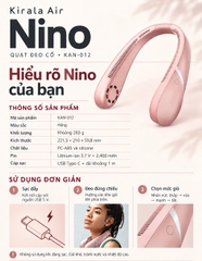Quạt đeo cổ Kirala Air Nino KAN-012 màu hồng – pin sạc USB-C