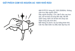 INAX AM-313TCV1 – Nguồn AC100V và phích cắm phải được giữ khô; không cắm trực tiếp điện 220V.