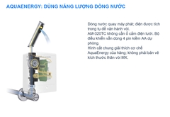 INAX AM-320TC – Sơ đồ cắt chung AquaEnergy của hãng: năng lượng dòng nước được dùng để vận hành vòi; hình không thể hiện kích thước thân MX.