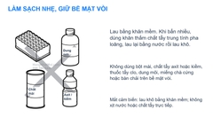 INAX AM-320TC – Dùng khăn mềm và chất tẩy trung tính pha loãng; tránh hóa chất mạnh và vật liệu mài.