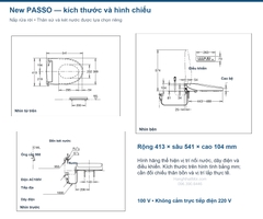 Ba hình chiếu và kích thước nắp rửa INAX New PASSO CW-EA23A
