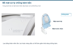 Các vùng xử lý chống bám trên mặt dưới bệ và mặt trước nắp Panasonic AWM.