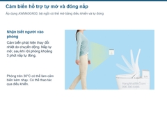 Cảm biến hiện diện và cơ chế tự mở/đóng nắp trên AWM400/600; bệ mở qua điều khiển.
