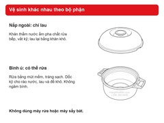 Nắp ngoài lau bằng khăn; bình ủ rửa và để ráo, không ngâm theo manual.