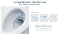 Ảnh phun sương PreMist và sơ đồ nước trải trên bề mặt sứ TOTO